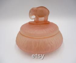 LE Smith-Greensburg Pink Satin Glass Elephant Powder Jar