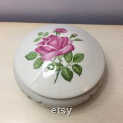 LIMOGES Powder Jar Decor a la Rose White Porcelain Pink Roses Vintage Covered Trinket Bowl