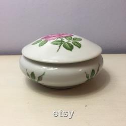 LIMOGES Powder Jar Decor a la Rose White Porcelain Pink Roses Vintage Covered Trinket Bowl