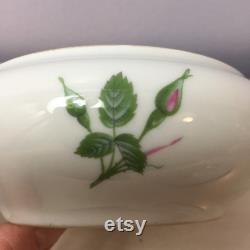 LIMOGES Powder Jar Decor a la Rose White Porcelain Pink Roses Vintage Covered Trinket Bowl