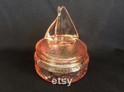 L. E. Smith Glass Pink Sailboat Nautical Themed Powder Box or Trinket Dish