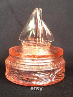 L. E. Smith Glass Pink Sailboat Nautical Themed Powder Box or Trinket Dish