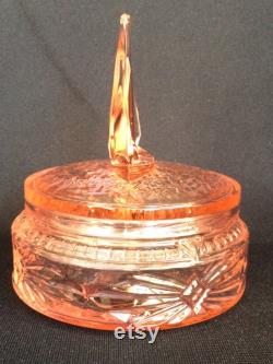 L. E. Smith Glass Pink Sailboat Nautical Themed Powder Box or Trinket Dish