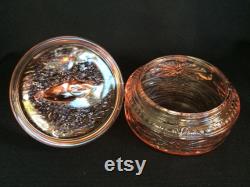 L. E. Smith Glass Pink Sailboat Nautical Themed Powder Box or Trinket Dish