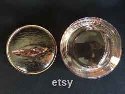 L. E. Smith Glass Pink Sailboat Nautical Themed Powder Box or Trinket Dish