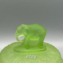 L E Smith Satin Uranium Glass Powder Jar With Elephant Lid