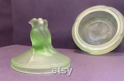 L.E. Smith Three Birds Powder Jar Vaseline Art Deco Uranium Trinket Box