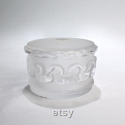 Labeled Lalique Crystal Swans Covered Box Dresser Vanity Glass GL