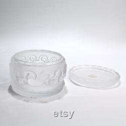Labeled Lalique Crystal Swans Covered Box Dresser Vanity Glass GL