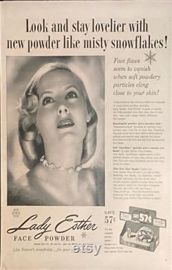 Lady Esther loose Face Powder Peach Shade in a paper container c. 1940s. see description