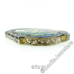 Large Antique Detailed Enamel Hand Painting Engraved .800 Silver Makeup or Powder Box