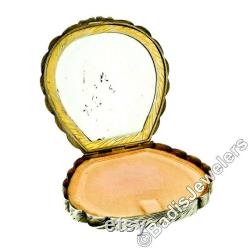 Large Antique Detailed Enamel Painting Engraved Silver Makeup or Powder Shell Shape Box