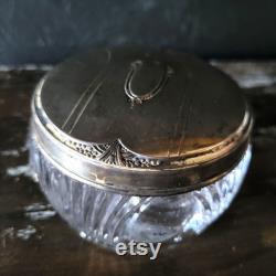 Large Antique Powder Jar SandB Sterling Silver Lid and Glass Vanity Jar No Monogram
