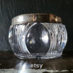 Large Antique Powder Jar SandB Sterling Silver Lid and Glass Vanity Jar No Monogram