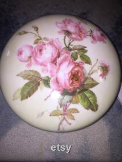 Large Circa 1892-1917 TV Tressemanes and Volt Porcelain Powder Vanity Jar -HP Roses