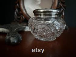 Large Cut Glass Vanity Jar withCherub Lid, Victorian-Style Dresser Jar, Ornate Silverplate, Art-Nouveau, Rococo, Hollywood Regency Boudoir