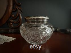 Large Cut Glass Vanity Jar withCherub Lid, Victorian-Style Dresser Jar, Ornate Silverplate, Art-Nouveau, Rococo, Hollywood Regency Boudoir
