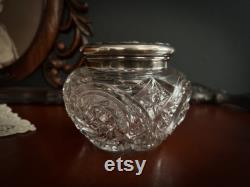 Large Cut Glass Vanity Jar withCherub Lid, Victorian-Style Dresser Jar, Ornate Silverplate, Art-Nouveau, Rococo, Hollywood Regency Boudoir