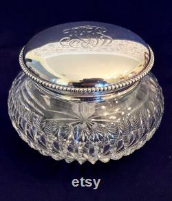 Large Deluxe Cut Crystal and Sterling Silver Vanity Jar Cosmetic Jar