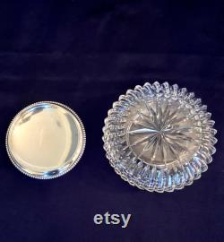 Large Deluxe Cut Crystal and Sterling Silver Vanity Jar Cosmetic Jar