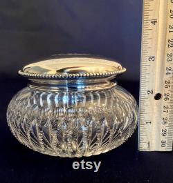 Large Deluxe Cut Crystal and Sterling Silver Vanity Jar Cosmetic Jar