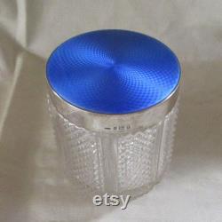 Large Guilloche Sterling Crystal Dresser Jar Circa 1877-1890 Birmingham George Bowen And Sons England