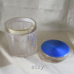 Large Guilloche Sterling Crystal Dresser Jar Circa 1877-1890 Birmingham George Bowen And Sons England
