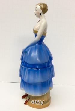 Large Half Doll Powder Box Porcelain Dresser Jar Figural Art Deco Covered Dish