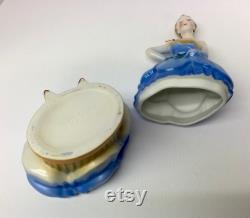 Large Half Doll Powder Box Porcelain Dresser Jar Figural Art Deco Covered Dish