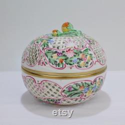 Large Herend Porcelain Reticulated Covered Table Or Dresser Box 6211 C 115 PC