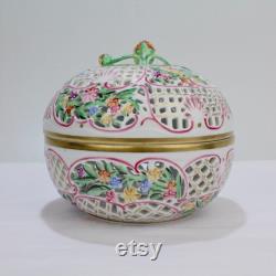 Large Herend Porcelain Reticulated Covered Table Or Dresser Box 6211 C 115 PC