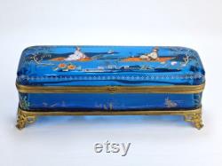 Large Japonisme Moser Bronze Mounted and Enameled Blue Glass Casket Box GL