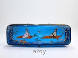 Large Japonisme Moser Bronze Mounted and Enameled Blue Glass Casket Box GL