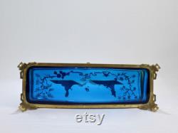 Large Japonisme Moser Bronze Mounted and Enameled Blue Glass Casket Box GL