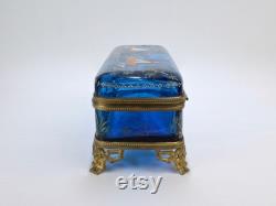 Large Japonisme Moser Bronze Mounted and Enameled Blue Glass Casket Box GL