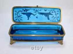 Large Japonisme Moser Bronze Mounted and Enameled Blue Glass Casket Box GL