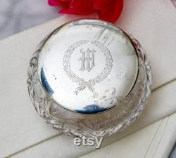 Large Victorian Sterling Silver Lid Crystal Monogrammed Vanity Box