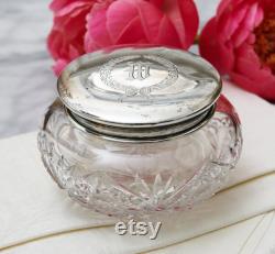 Large Victorian Sterling Silver Lid Crystal Monogrammed Vanity Box