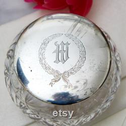 Large Victorian Sterling Silver Lid Crystal Monogrammed Vanity Box