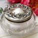 Large Victorian Sterling Silver Repousse Lid Crystal Dresser Vanity Box, Powder Jar