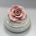 Large Vintage Handmade Ceramic Trinket Box with Large Pink Capodimonte Flower. No Chips or Cracks. Beautiful Antique. 6 in diameter.