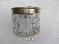 Large antique glass and brass toiletries bottle with Reynolds Angels repousse top. c1905. Dressing table decor Ref AP