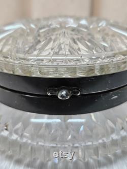 Lead Crystal Powder Jar, Silver Plated Finding, 5.25 diameter bottom x 4.75 top x 2.75 tall