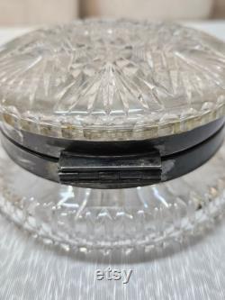 Lead Crystal Powder Jar, Silver Plated Finding, 5.25 diameter bottom x 4.75 top x 2.75 tall