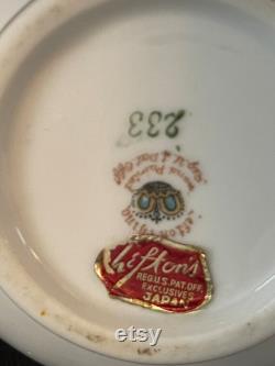 Lefton China Powder Box with Purple Violets, Rhinestone Centers, Green Vines and Leaves