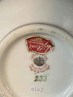 Lefton China Powder Box with Purple Violets, Rhinestone Centers, Green Vines and Leaves