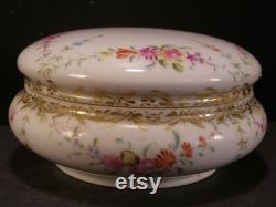 Lg 19c French Limoges Porcelain H-PAINTED Dresser Powder Jewelry Trinket Box Jar