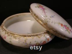 Lg 19c French Limoges Porcelain H-PAINTED Dresser Powder Jewelry Trinket Box Jar