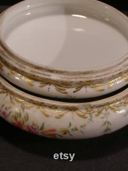 Lg 19c French Limoges Porcelain H-PAINTED Dresser Powder Jewelry Trinket Box Jar