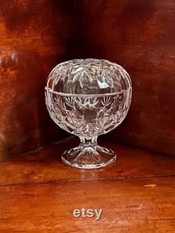 Lidded Powder Bowl Pedestal Glass 13cm Tall. Crystal Lidded Vanity Trinket Bowl. Farmhouse Country Shabby Cottage Home Vanity Decor.